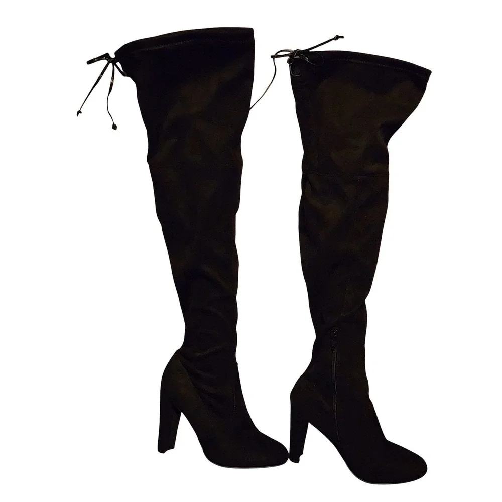 Wild Diva Lounge Over The Knee Boots 5.5 Womens Black Block Heel Thigh High Tie